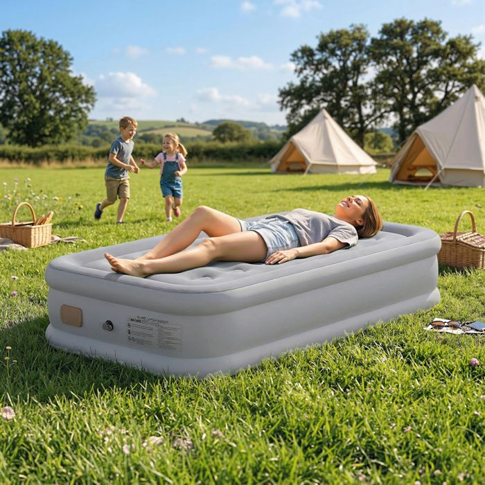 Matelas gonflable - Pliable - 1 place - Pompe rechargeable intégrée - 190x97x39 cm