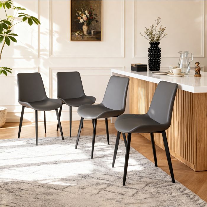 ELVORIN Chaise de salle à manger moderne 41 x 44 x 84 cm simili cuir gris lot de 4 pieds en acier carbone