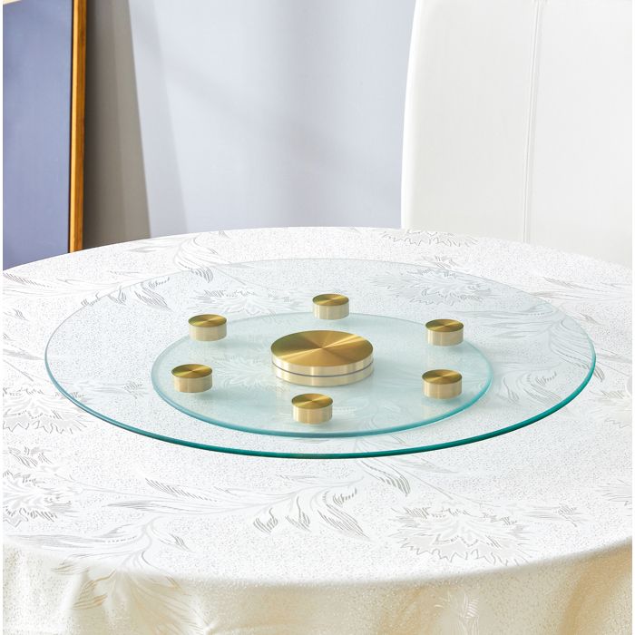 Plateau tournant en verre double niveau AESVAR 61 cm et 38 cm transparent et doré