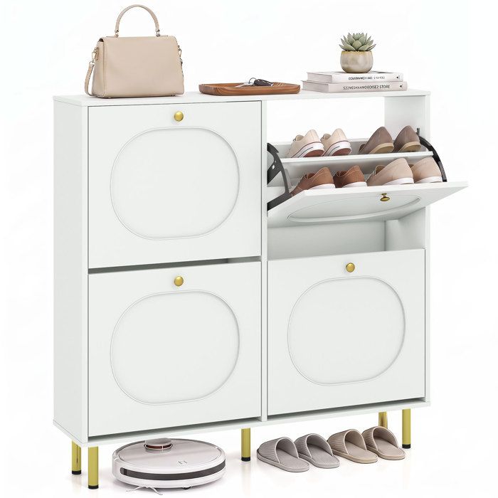 COSTWAY Meuble a Chaussure avec 4 abattants Séparateurs Amovibles Pieds en Aluminium Anti-Basculement pour Entrée Couloir Blanc COSTWAY Meuble a Chaussure avec 4 abattants Séparateurs Amovibles Pieds en Aluminium Anti-Basculement pour Entrée Couloir Blanc