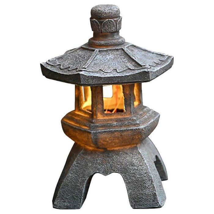 Lampe solaire jardin zen resine decoration asiatique 26x14 5cm pour balcon patio terrasse