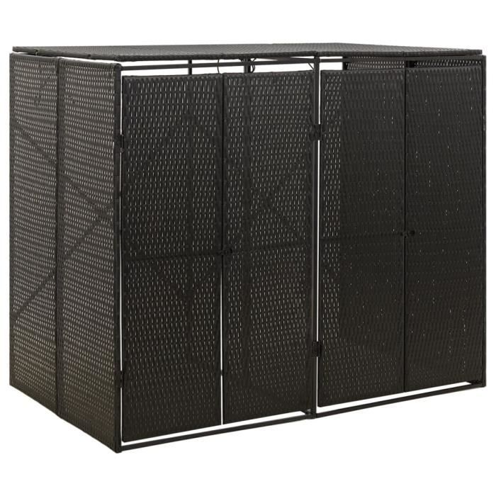 Abri pour poubelle double - ALOMEJOR - Noir - 140x80x117 cm - Résine tressée - Durable