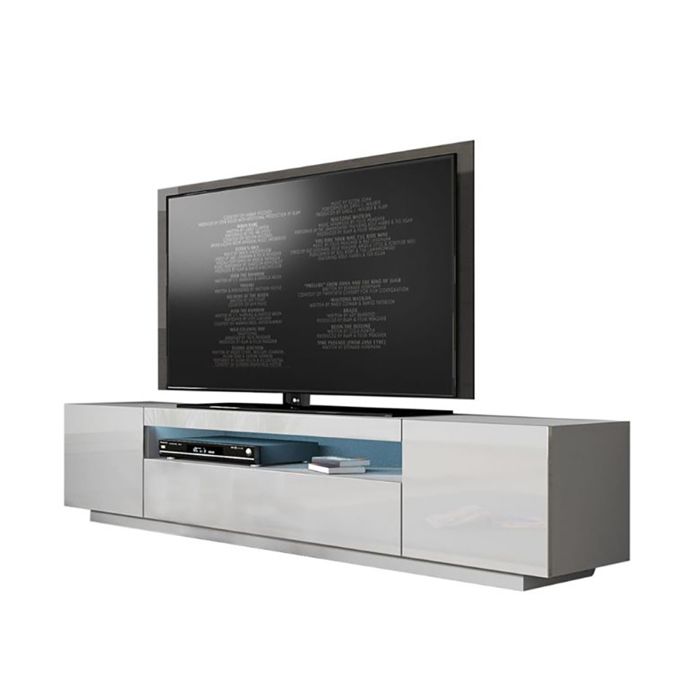 Meuble Tv Kush Blanc Mat 200 Cm Avec Portes Laquees Achat