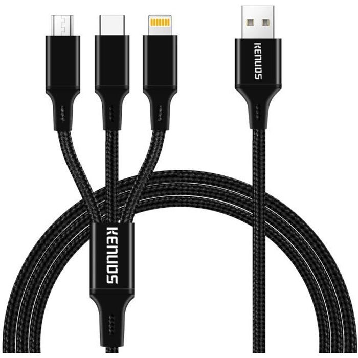 Câble Multi USB, 3 en 1 Multi Chargeur USB Câble en Nylon Tressé