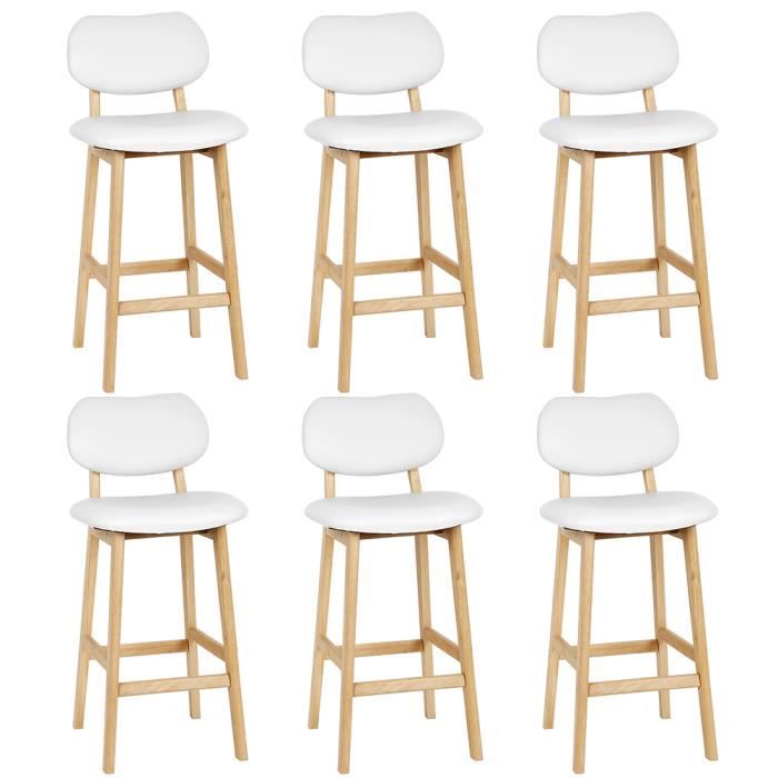 Lot De 6 Tabouret De Bar Et Bois Pied Tabouret De Cuisine Blanc