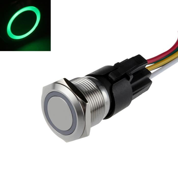 SODIAL 12V Commutateur de bouton poussoir oeil dange en metal LED Interrupteur a verrouillage lumineux de voiture 16mm Interrupteur noir + bleu R