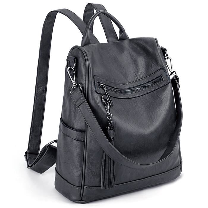 Sac à Dos UTO Femme - Cuir Synthétique Clouté - Convertible En Sac Main - Poche Anti-Vol - 24.5x13x26cm