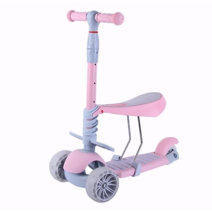 Trottinette Scooter Enfants avec siège Amovible Hauteur réglable 2-8ans, 7 étoile Coccinelle Scooter Jambe Unique avec poignée de poussée - Vert
