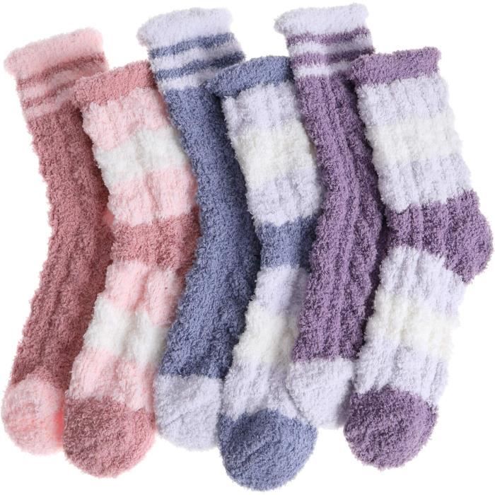 Chaussettes chaude femme chaussettes hiver en polaire pilou pour femmes chaussettes pantoufles douces pour cadeau de Noel 6 pair
