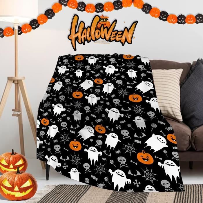 Metawu Couverture Polaire Halloween Sorcière – Jeté Doux Flanelle 127 X 152 Cm, Motif Effrayant Citrouille, Idéal Canapé Lit Décoration Automne