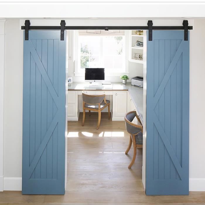 366cm Quincaillerie Kit De Rail Roulettes Pour Une Porte Coulissante Pour 2 Portes Suspendues En Bois Sliding Barn Door Achat Vente Porte Coulissante 366cm