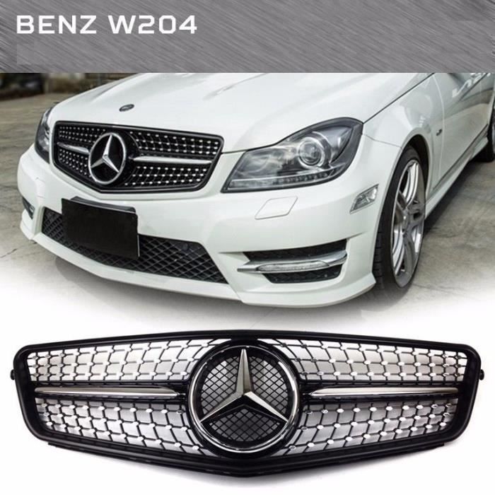 CALANDRE DIAMANT MERCEDES CLASSE C W204 NOIR BRILLANT ET CHROME - VENDUE AVEC LOGO