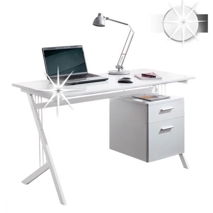 Bureau D'ordinateur Mati 138x50x76cm Blanc - Feldmann-Wohnen - Avec 2 Tiroirs