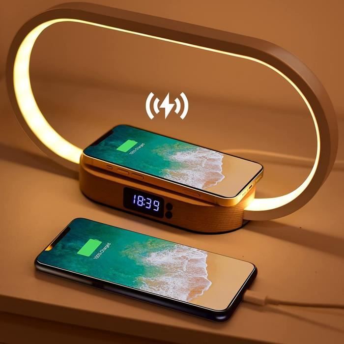 Lampe de Chevet Chargeur sans Fil, Lampe de Chevet Tactile avec Port