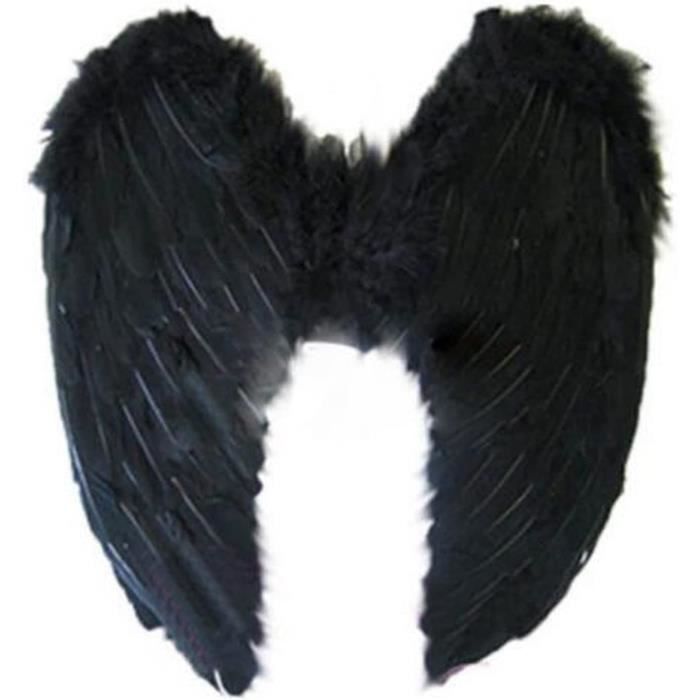Ailes D’Ange Noires 66 Cm + Accessoires Complet – Costume Ange/Démon Halloween Carnaval Femme & Homme