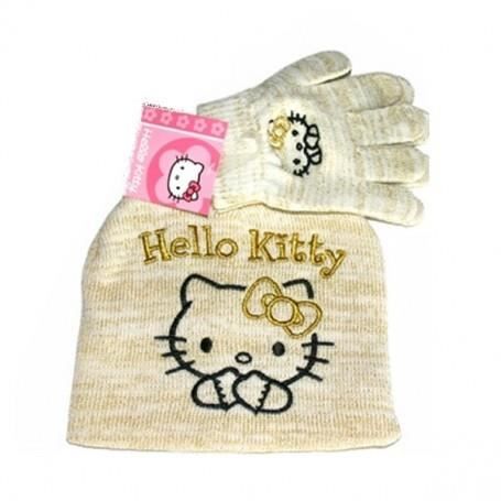 Hello Kitty Bonnet + Gants Enfant – Ensemble Douillet Officiel Noir Taille 52