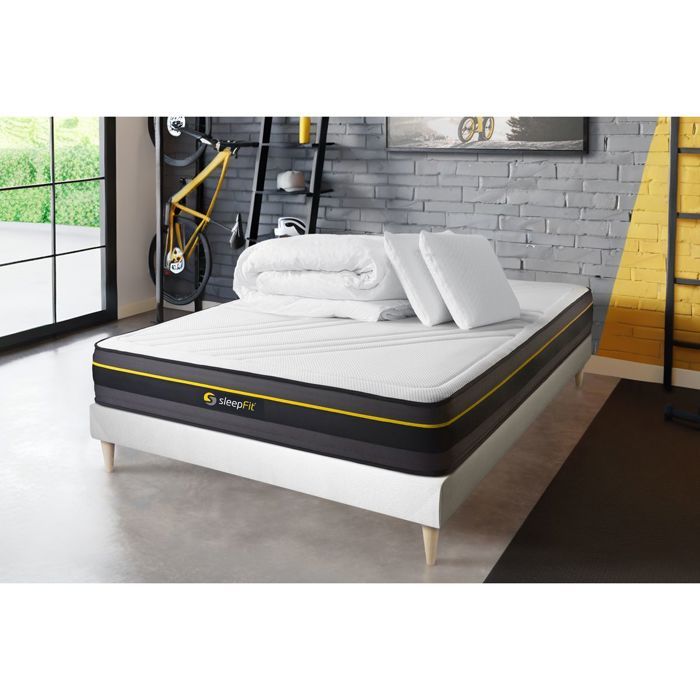 Pack literie - SLEEPFIT - ACTIVE - Matelas mémoire de forme 24 cm - Sommier tapissier - 2 oreillers 60x40cm