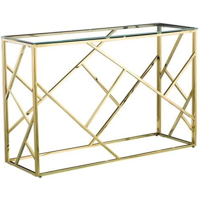 Console design en verre transparent et métal doré DELTA