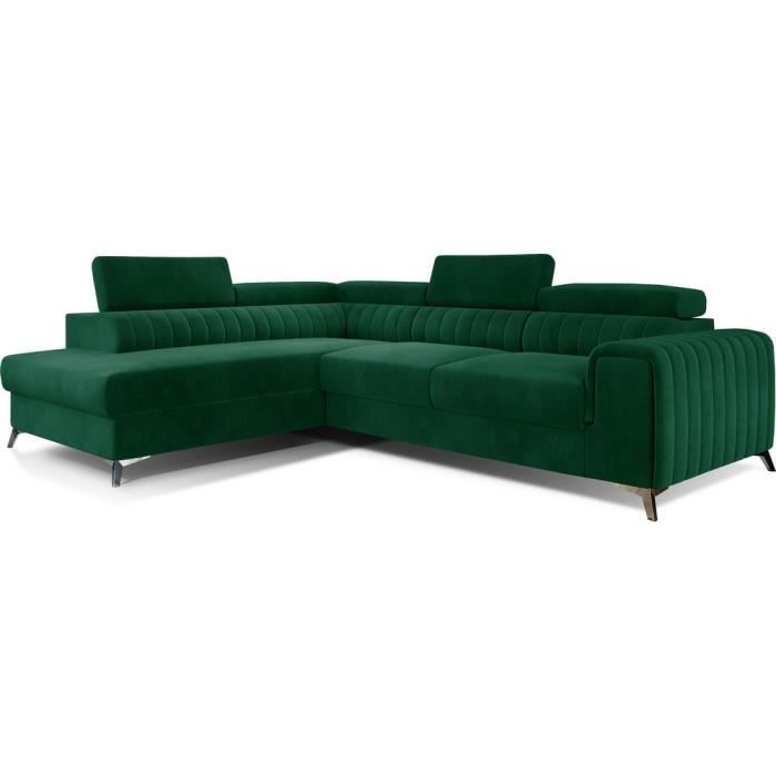 Canapé dangle convertible - LARRY VELOURS - en tissu Luxe vert 5 places angle gauche (vu de face)