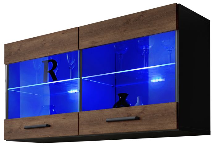 vitrine t25 extreme furniture - led bleues - bronze mat & noir - façades en bois mat - l100cm x h50cm x p30cm