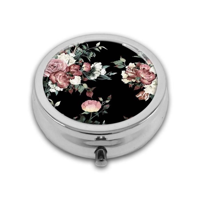 Petite Boîte Laquée à Décor Floral - Boîte à Pilules, Bon état