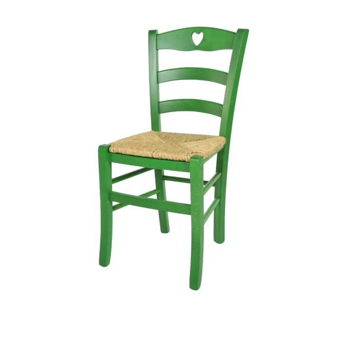 Tommychairs - Chaise cuisine CUORE robuste structure en bois de hêtre peindré en aniline couleur verte et assise en paille