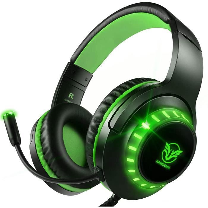 Onikuma Casque Gaming K5 avec Micro LED Lumière, stéréo, basse 3.5mm PC, PS4, XBOX Fiche