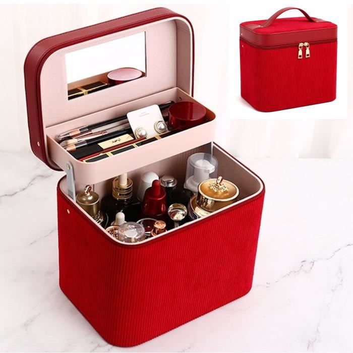 Vanity Case Rigide Mallette Maquillage Femme Sac Cosmetique Trousse de Toilette Fille Boite de Rangement Sacs a main Rouge Rouge Cdiscount Bagagerie Maroquinerie