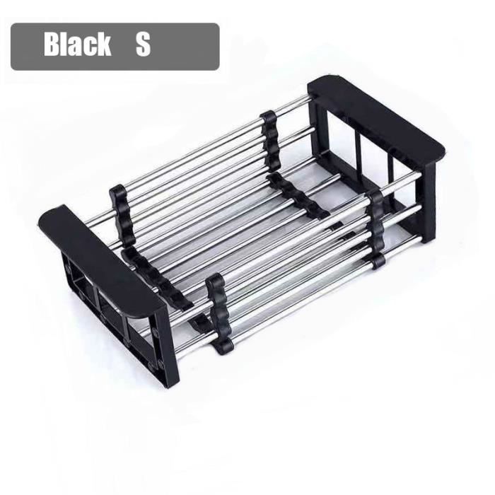 DMJWAN Porte-éponge Pour Évier De Cuisine En Acier Inoxydable 304, Support Pour Plan De Travail Avec Plateau De Drainage Amovible Et Drainage Par Dérivation (Noir-A