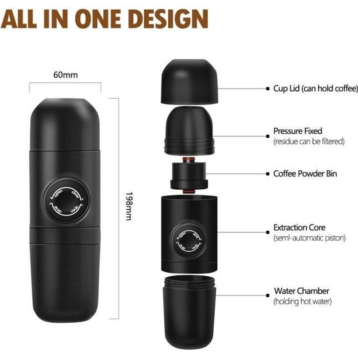 Machine à Café Portable USB - Mini Expresso 30 Secondes, Inox, Pour Camping Et Voyages