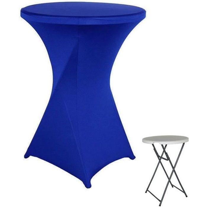 Housse Table Haute Mange-Debout Nappe Stretch Bistrot Cocktail Mariage 80*110cm Bleu Saphir