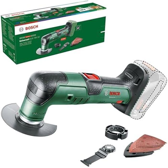 Bosch Outil multifonctions sans fil UniversalMulti 18V 32 livré avec 1x lame de scie 1x lame de coupe 1x plateau de ponçage 6x feuilles abrasives 1x butée de profondeur sans batterie - vue 2