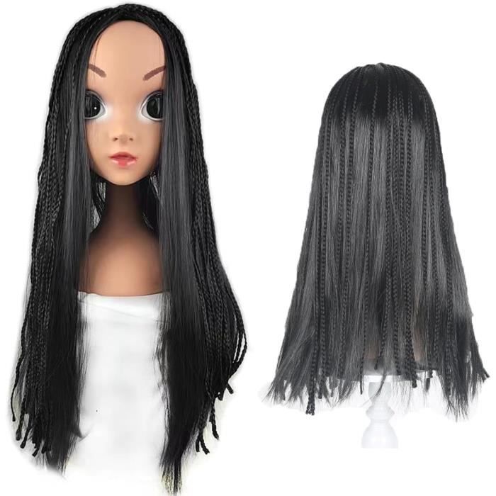 Perruque Tresse Noire Longue Avec Frange – Perruque Enfant/Femme Carnaval Cosplay Soirée Thème