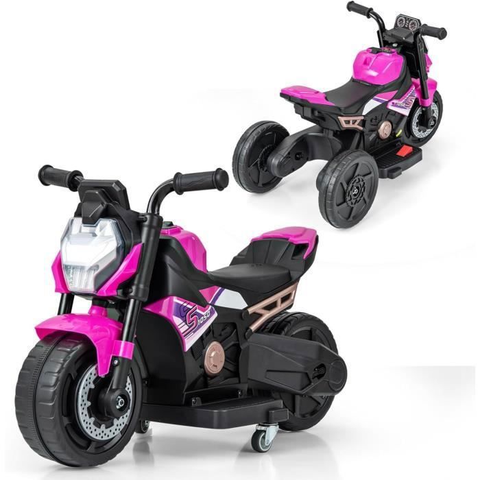 Moto Électrique Enfants 6V 18-36 Mois - Convertible 2/3 Roues Avec Phares LED, Musique Et Klaxon - Bleu
