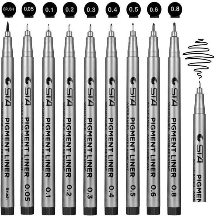 stylos noir a pointe fine, Lot de 9 Stylos Feutre Noir à Pointes Fine pour  croquis bureau de dessin documents manga scrapbooking BD