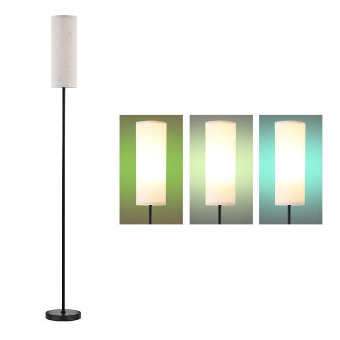Lampadaire de salon E27, 3 températures de couleur Lampadaire LED,  3000-6500 K, 12 W, avec abat-jour en lin et interrupteur au pied -  Cdiscount Maison
