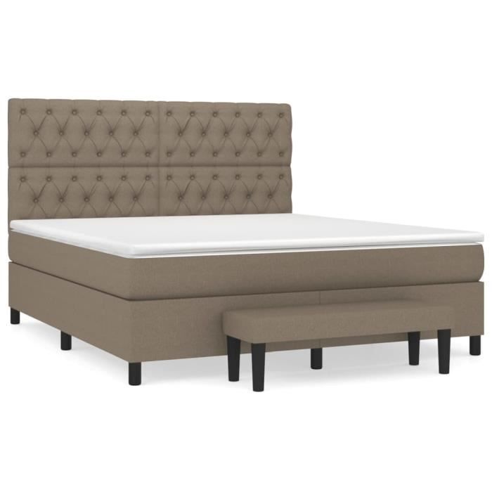 Lit à Sommier Tapissier SKM - Taille 180x200 Cm, Couleur Taupe, En Tissu Polyester, Avec Lattes - Cadre De Lit Seul