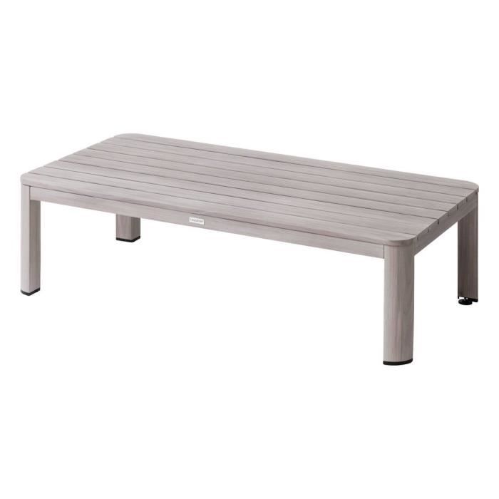 table basse de jardin rectangulaire hespéride jauca - aspect bois - aluminium - l. 120 x p. 63,5 x h. 35 cm