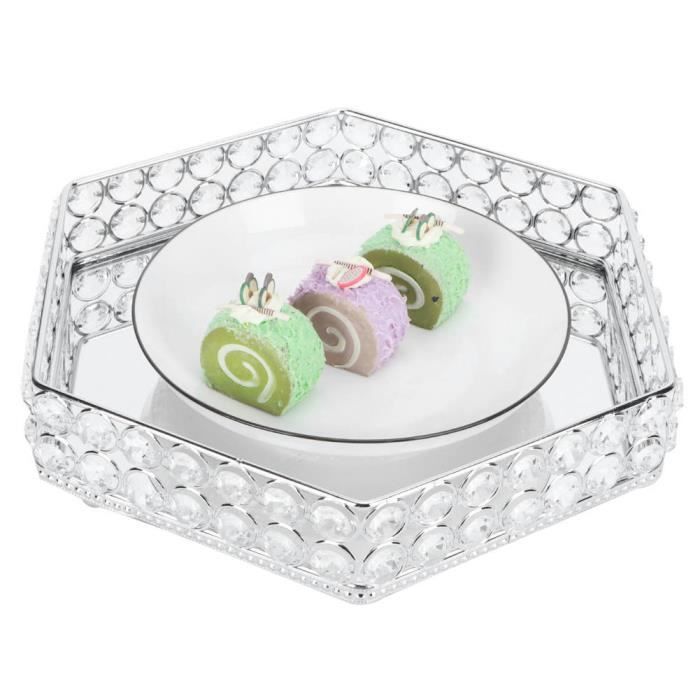 Plateau Décoratif En Cristal Avec Miroir - Diamètre 25 Cm - Argenté - Pour Coiffeuse, Salle De Bain, Décoration De Table