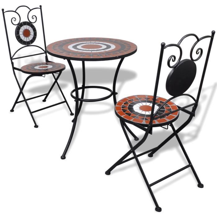 Set De Bistro Mosaique Table 60 Cm Et 2 Chaises Terre Cuite Blanc