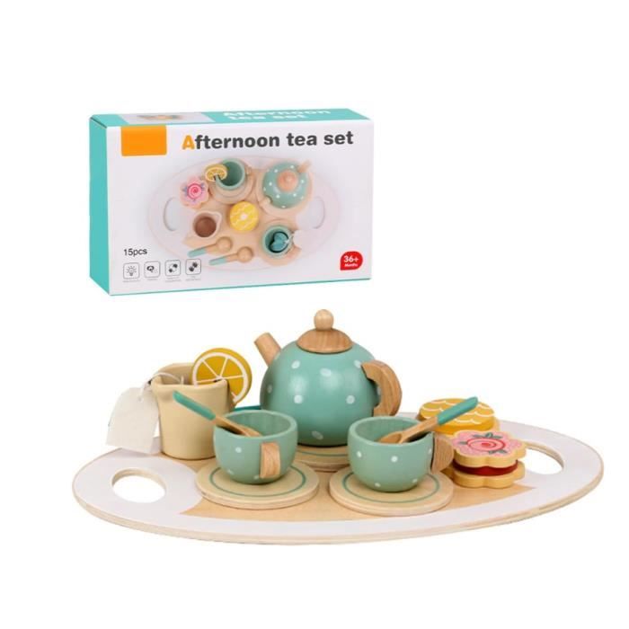 Dreamon – Service à Thé En Bois Pour Enfants – Set Complet Avec Théière, Tasses Et Gâteaux – Jeu De Rôle Éducatif – Dès 3 Ans