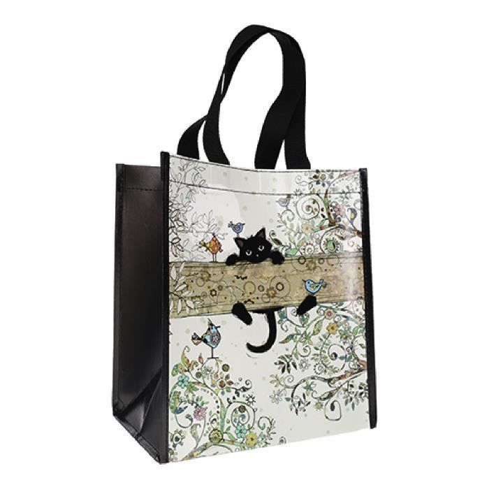 Sac cabas plastique recycl Chaton Branche Kiub Bug Art noir blanc vert TU