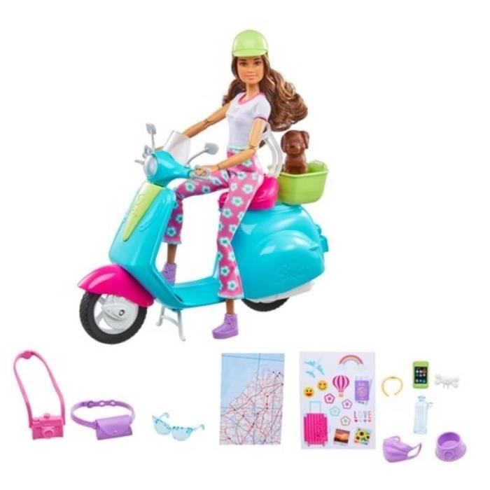 Poupee Scooter de Vacances Barbie Fashionistas 30 cm Bleu Turquoise Accessoires Inclus Cdiscount Jeux Jouets