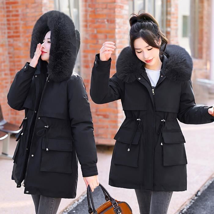 Manteau noir col fourrure femme online