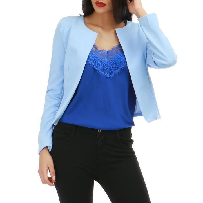 Veste courte bleu clair sans col S Bleu Cdiscount Pr t Porter