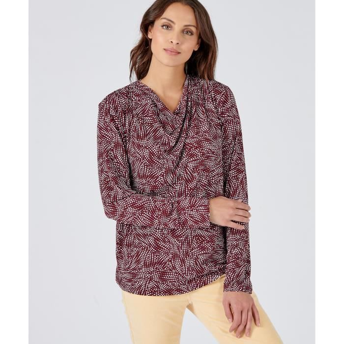 T Shirt Damart Tee shirt col b nitier cr pe recycl manches longues Imprim rim Bordeaux