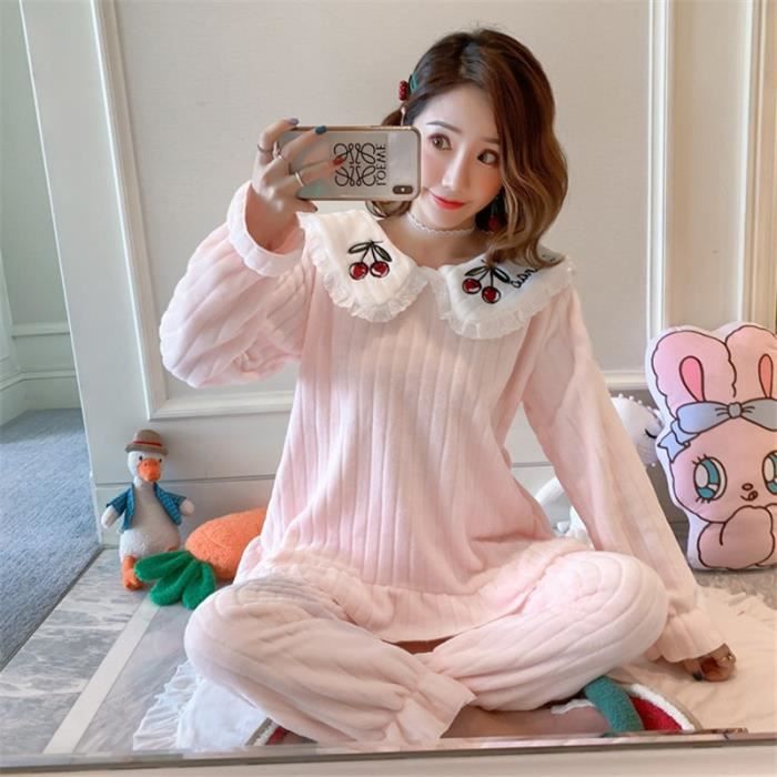 PYJAMA Femme Ensemble Pyjama cerise V tements de maison confortable rose XY