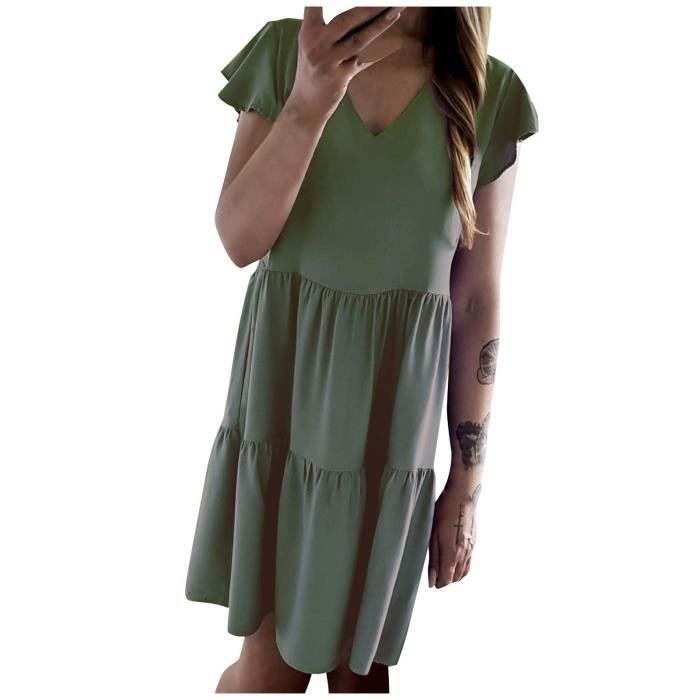 Zeagoo Robe Femme Été Manches Courtes Col Rond Mi-Longue Avec Poches - Tunique Décontractée S-XXL