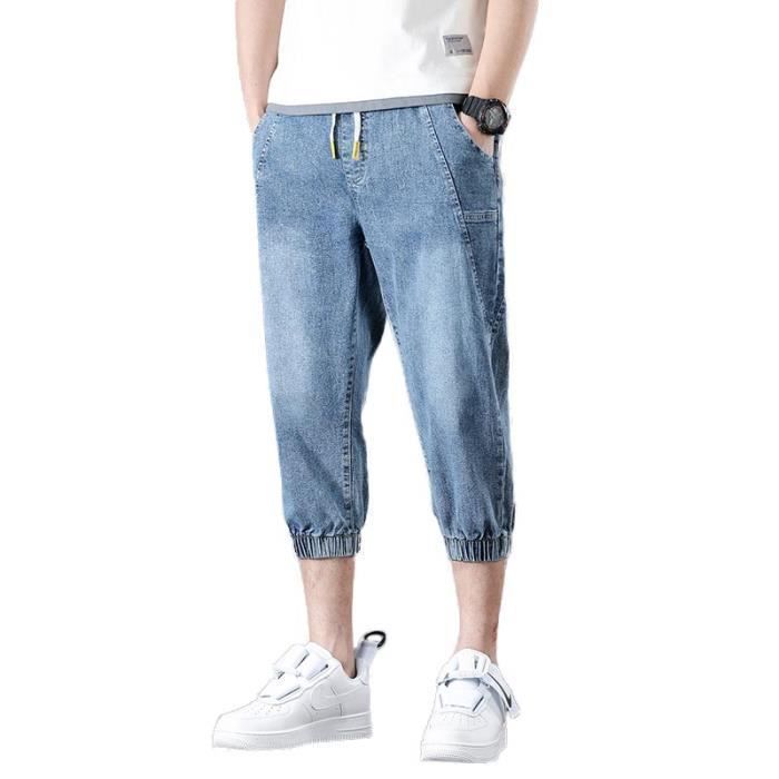 Pantacourt en Jeans Homme Ete Taille Elastique Pantalon Court Stretch Effet Delave Bleu Bleu Cdiscount Pret a Porter
