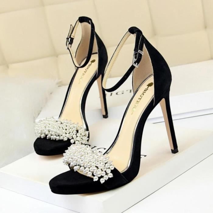 Escarpins Femme KJEHOME Talons en daim avec perles et strass